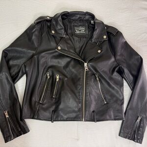 Levi's Women's Black Leather Moto Jacket with Silver Hardware